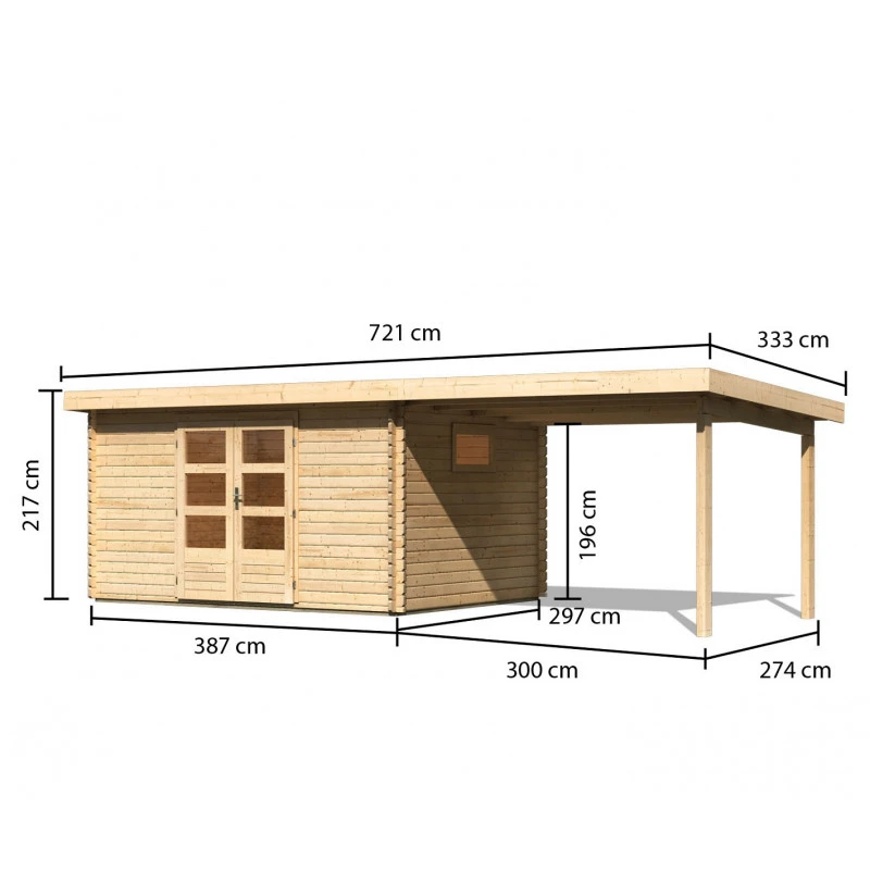 Abri De Jardin 11,49m² En Bois Massif 40mm Trittau 5 Avec Appentis 330cm – Karibu 4 Abri De Jardin 11,49m² En Bois Massif 40mm Trittau 5 Avec Appentis 330cm – Karibu – Image 2