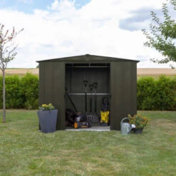 Abri De Jardin 4,58m² Toit Double Pente En Acier Galvanisé Noir Onyx Spacemaker -Jardin Soldes abri de jardin 458m toit double pente en acier galvanise noir onyx spacemaker 2