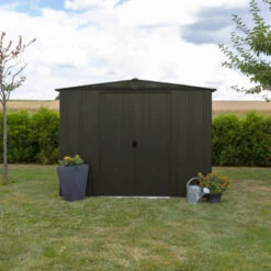 Abri De Jardin 4,58m² Toit Double Pente En Acier Galvanisé Noir Onyx Spacemaker -Jardin Soldes abri de jardin 458m toit double pente en acier galvanise noir onyx spacemaker 3