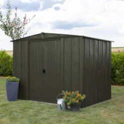 Abri De Jardin 4,58m² Toit Double Pente En Acier Galvanisé Noir Onyx Spacemaker -Jardin Soldes abri de jardin 458m toit double pente en acier galvanise noir onyx spacemaker 4