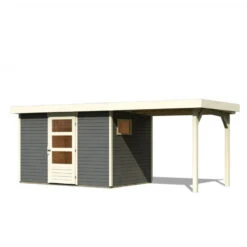 Abri De Jardin En Bois Gris Terre 6,55m² Avec Appentis De 2,40 M Freiburg 4 - Karibu -Jardin Soldes abri de jardin en bois gris terre 655m avec appentis de 240 m freiburg 4 karibu 2