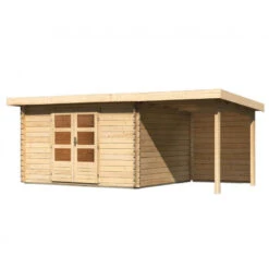 Abri De Jardin En Bois Massif 10,60m² Bastrup 7 Avec Appentis 200cm Et Paroi Arrière – Karibu -Jardin Soldes abri de jardin en bois massif 1060m bastrup 7 avec appentis 200cm et paroi arriere woodfeeling 2