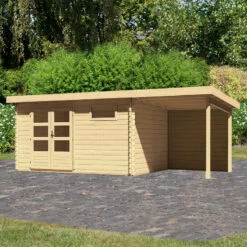 Abri De Jardin En Bois Massif 11,49m² Bastrup 8 Avec Appentis 200cm Et Paroi Arrière – Karibu
