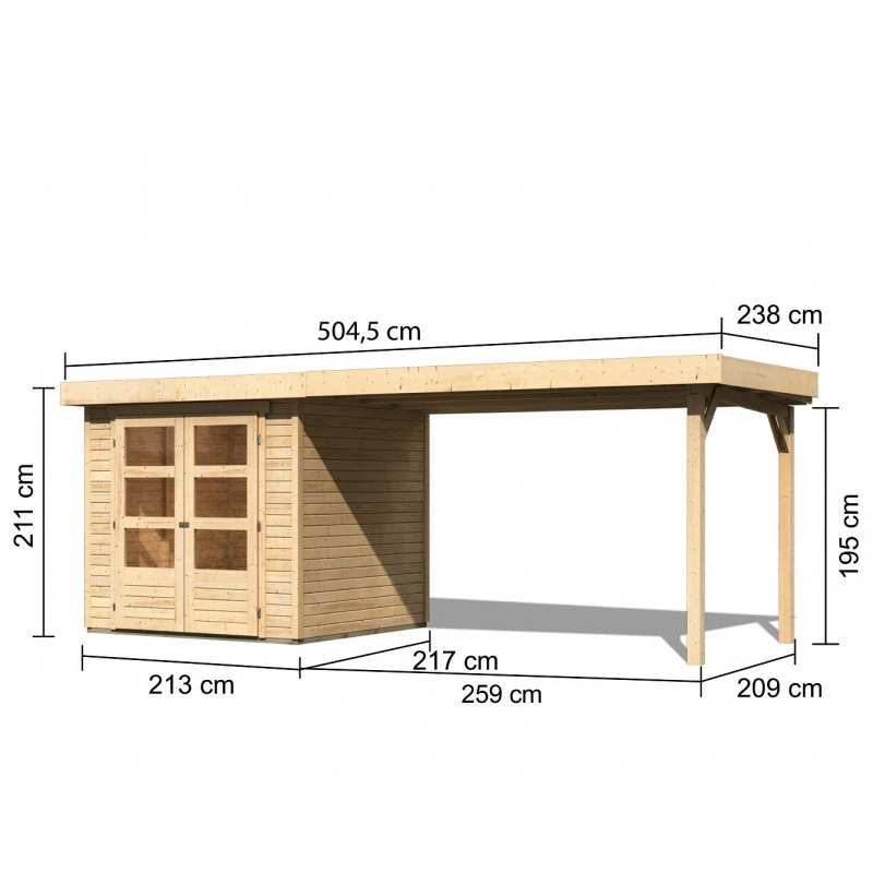 Abri De Jardin En Bois Massif 4,62m² Askola 2 Avec Appentis 280cm – Karibu 4 Abri De Jardin En Bois Massif 4,62m² Askola 2 Avec Appentis 280cm – Karibu – Image 2