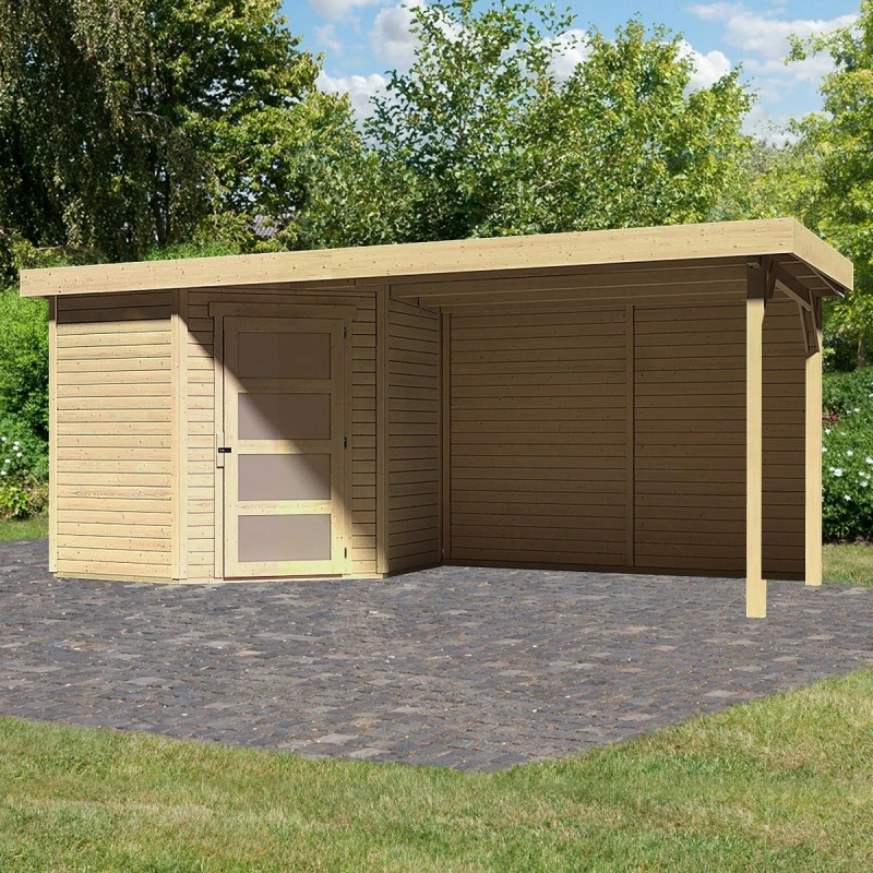 Abri De Jardin En Bois Massif 4,62m² Schwandorf 3 Avec Appentis 280cm Et Paroi Arrière – Karibu 3 Abri De Jardin En Bois Massif 4,62m² Schwandorf 3 Avec Appentis 280cm Et Paroi Arrière – Karibu