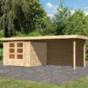 Abri De Jardin En Bois Massif 5,95m² Askola 3,5 Avec Appentis 280cm Et Paroi Arrière – Karibu -Jardin Soldes abri de jardin en bois massif 595m askola 35 avec appentis 280cm et paroi arriere woodfeeling
