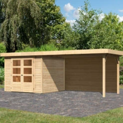 Abri De Jardin En Bois Massif 5,95m² Askola 3,5 Avec Appentis 280cm Et Paroi Arrière – Karibu