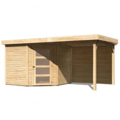 Abri De Jardin En Bois Massif 5,95m² Schwandorf 5 Avec Appentis 240cm Et Paroi Arrière – Karibu -Jardin Soldes abri de jardin en bois massif 595m schwandorf 5 avec appentis 240cm et paroi arriere woodfeeling 2