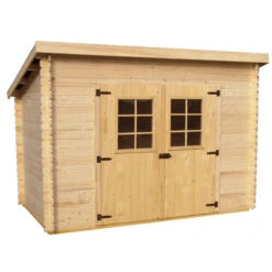 Abri De Jardin En Bois Massif 6,05m² Monopente – Madriers 20mm – Toiture Onduline – Habrita