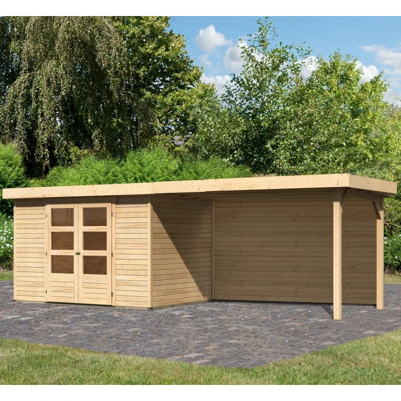 Abri De Jardin En Bois Massif 6,55m² Askola 4 Avec Appentis 280cm Et Paroi Arrière – Karibu 3 Abri De Jardin En Bois Massif 6,55m² Askola 4 Avec Appentis 280cm Et Paroi Arrière – Karibu