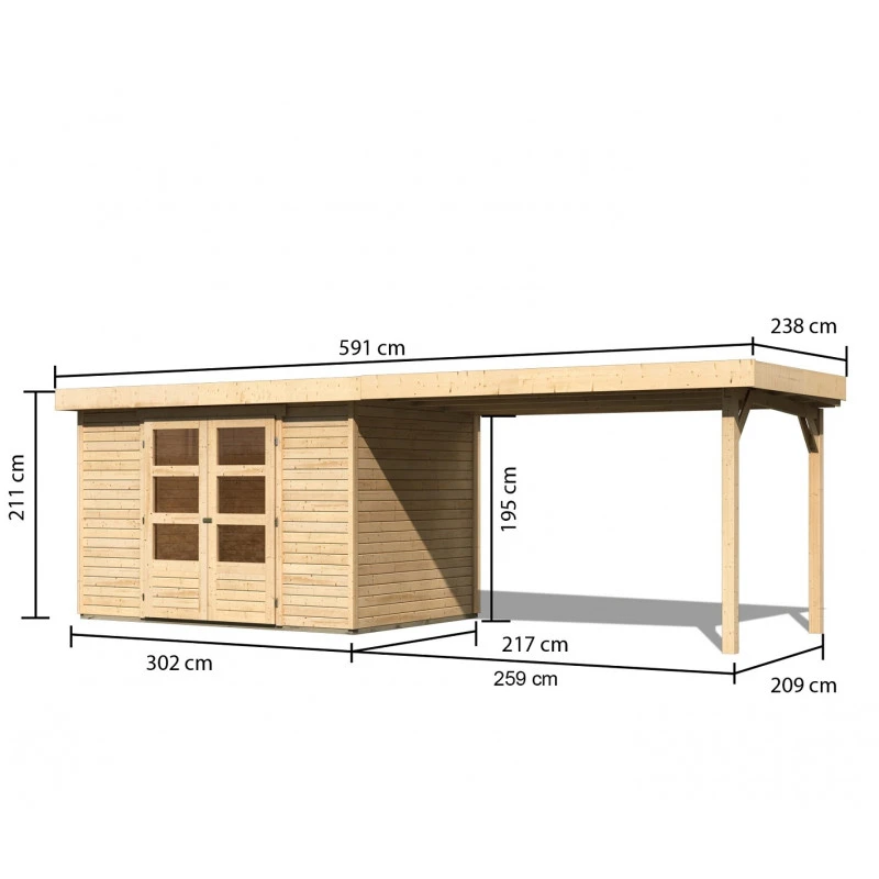 Abri De Jardin En Bois Massif 6,55m² Askola 4 Avec Appentis 280cm – Karibu 4 Abri De Jardin En Bois Massif 6,55m² Askola 4 Avec Appentis 280cm – Karibu – Image 2