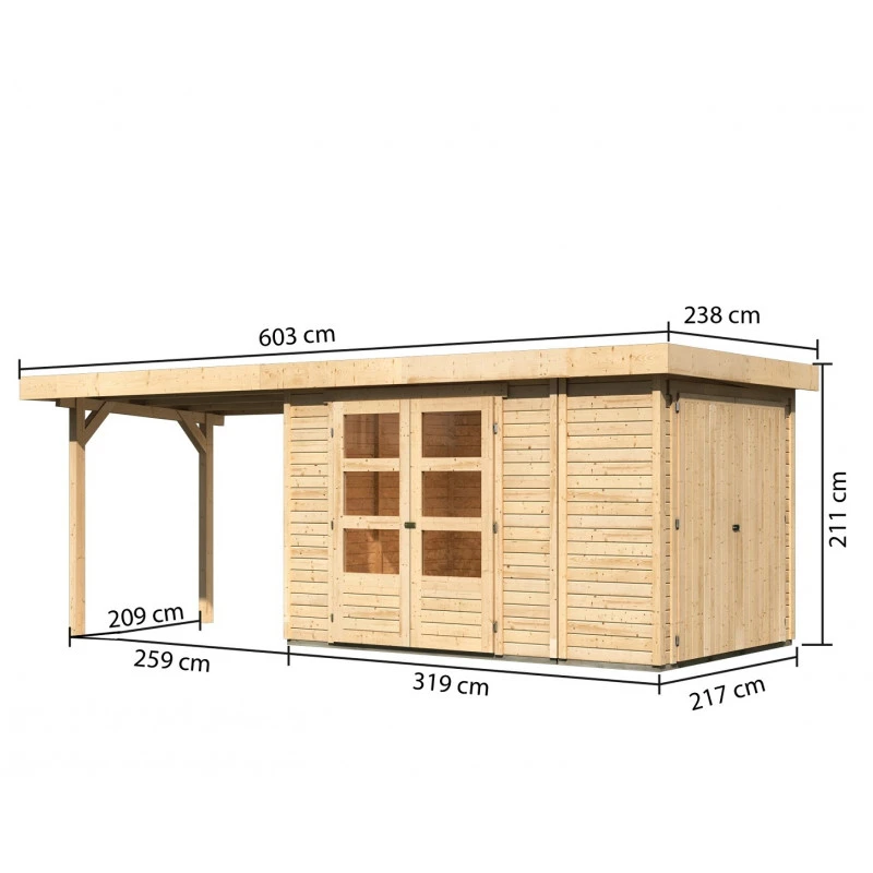 Abri De Jardin En Bois Massif 6,92m² Retola 3 Avec Armoire Intégrée Et Appentis 280cm – Karibu 4 Abri De Jardin En Bois Massif 6,92m² Retola 3 Avec Armoire Intégrée Et Appentis 280cm – Karibu – Image 2