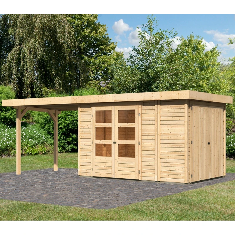 Abri De Jardin En Bois Massif 6,92m² Retola 3 Avec Armoire Intégrée Et Appentis 280cm – Karibu 3 Abri De Jardin En Bois Massif 6,92m² Retola 3 Avec Armoire Intégrée Et Appentis 280cm – Karibu
