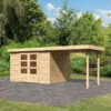 Abri De Jardin En Bois Massif 7,43m² Askola 5 Avec Appentis 240cm – Karibu -Jardin Soldes abri de jardin en bois massif 743m askola 5 avec appentis 240cm woodfeeling