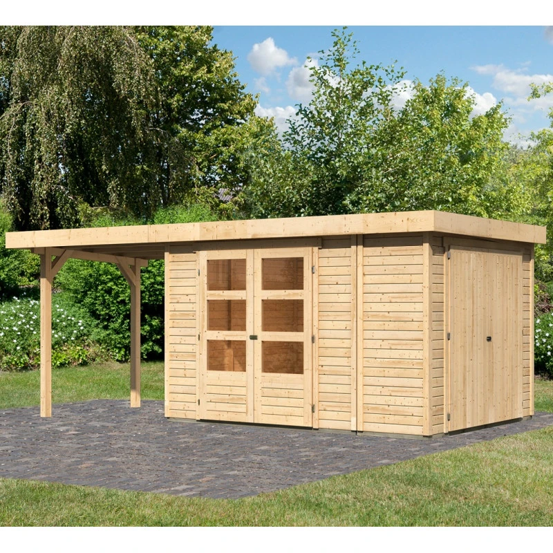Abri De Jardin En Bois Massif 7,85m² Retola 4 Avec Armoire Intégrée Et Appentis 240cm – Karibu 3 Abri De Jardin En Bois Massif 7,85m² Retola 4 Avec Armoire Intégrée Et Appentis 240cm – Karibu