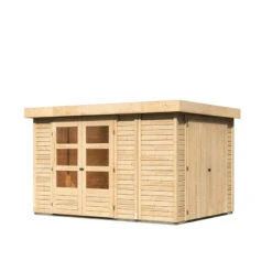 Abri De Jardin En Bois Massif 7,85m² Retola 4 Avec Armoire Intégrée – Karibu -Jardin Soldes abri de jardin en bois massif 785m retola 4 avec armoire integree woodfeeling 2