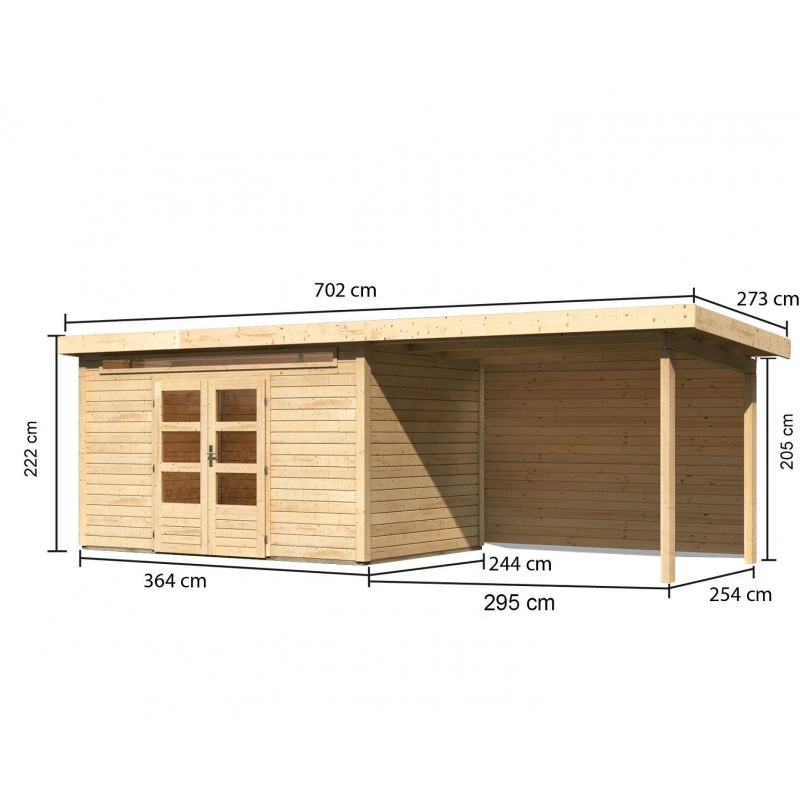 Abri De Jardin En Bois Massif 8,88m² Kandern 7 Avec Appentis 320cm Et Paroi Arrière – Karibu 5 Abri De Jardin En Bois Massif 8,88m² Kandern 7 Avec Appentis 320cm Et Paroi Arrière – Karibu – Image 3