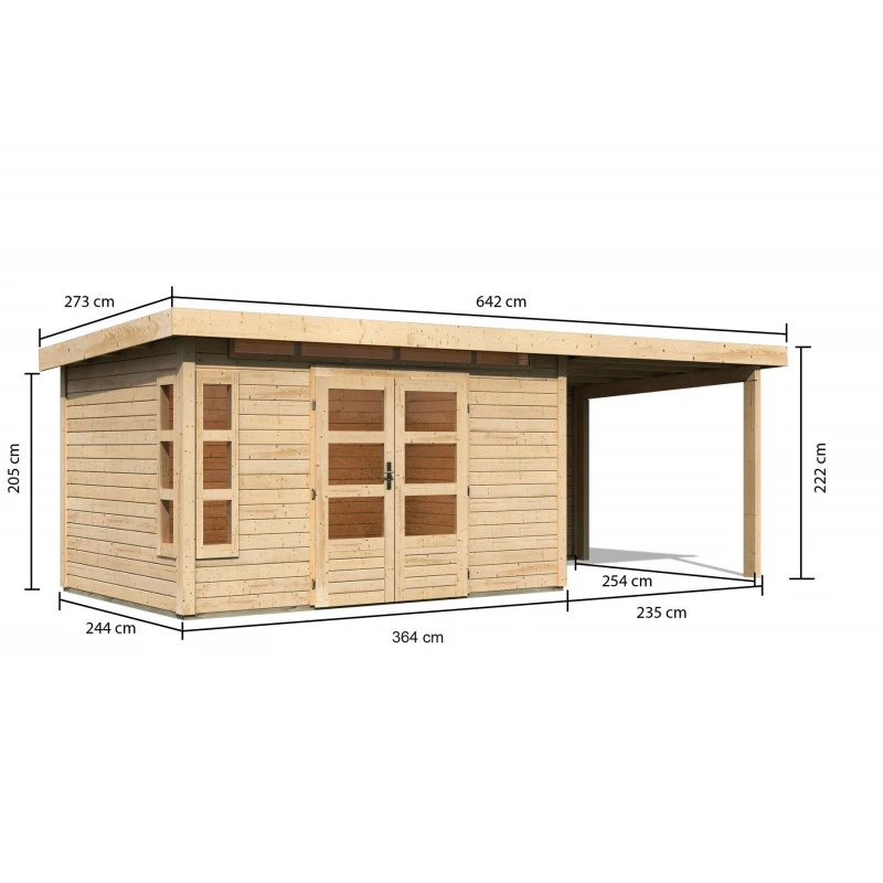 Abri De Jardin En Bois Massif 8,88m² Kastorf 7 Avec Appentis 260cm Et Paroi Arrière – Karibu 4 Abri De Jardin En Bois Massif 8,88m² Kastorf 7 Avec Appentis 260cm Et Paroi Arrière – Karibu – Image 2