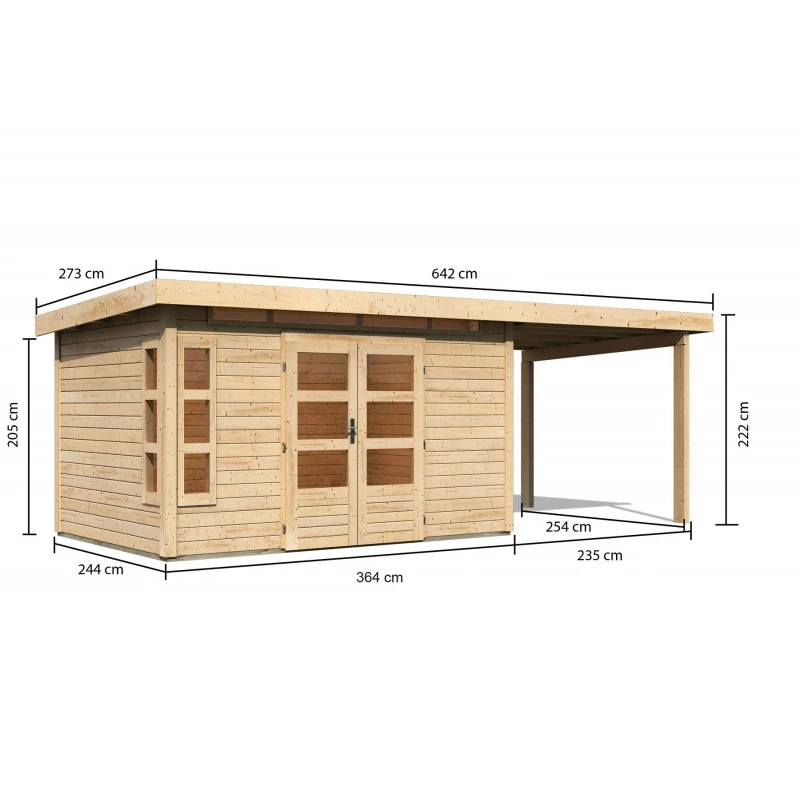 Abri De Jardin En Bois Massif 8,88m² Kastorf 7 Avec Appentis 260cm – Karibu 4 Abri De Jardin En Bois Massif 8,88m² Kastorf 7 Avec Appentis 260cm – Karibu – Image 2