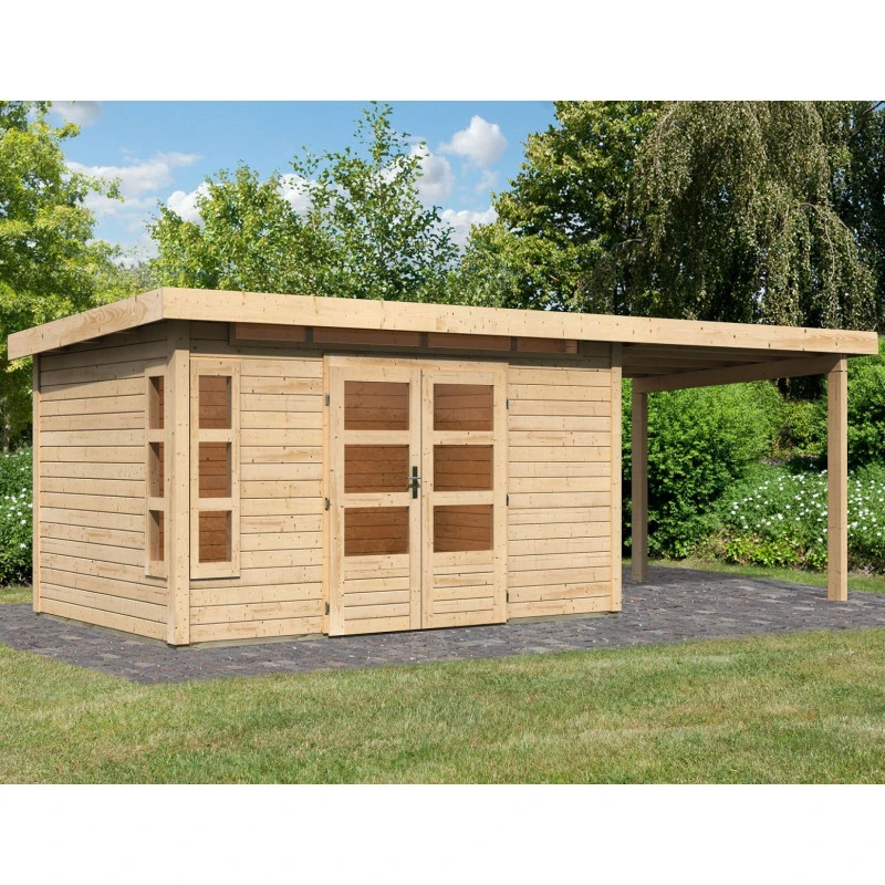 Abri De Jardin En Bois Massif 8,88m² Kastorf 7 Avec Appentis 260cm – Karibu 3 Abri De Jardin En Bois Massif 8,88m² Kastorf 7 Avec Appentis 260cm – Karibu
