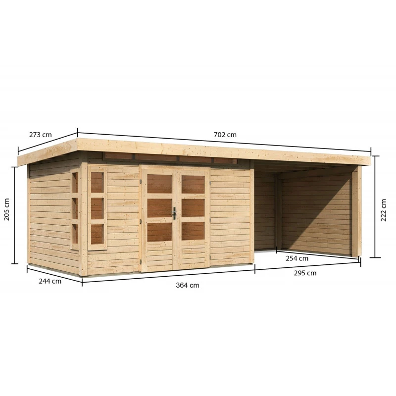 Abri De Jardin En Bois Massif 8,88m² Kastorf 7 Avec Appentis 320cm Et Paroi Arrière Et Latérale – Karibu 4 Abri De Jardin En Bois Massif 8,88m² Kastorf 7 Avec Appentis 320cm Et Paroi Arrière Et Latérale – Karibu – Image 2