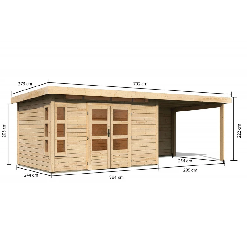 Abri De Jardin En Bois Massif 8,88m² Kastorf 7 Avec Appentis 320cm Et Paroi Arrière – Karibu 4 Abri De Jardin En Bois Massif 8,88m² Kastorf 7 Avec Appentis 320cm Et Paroi Arrière – Karibu – Image 2