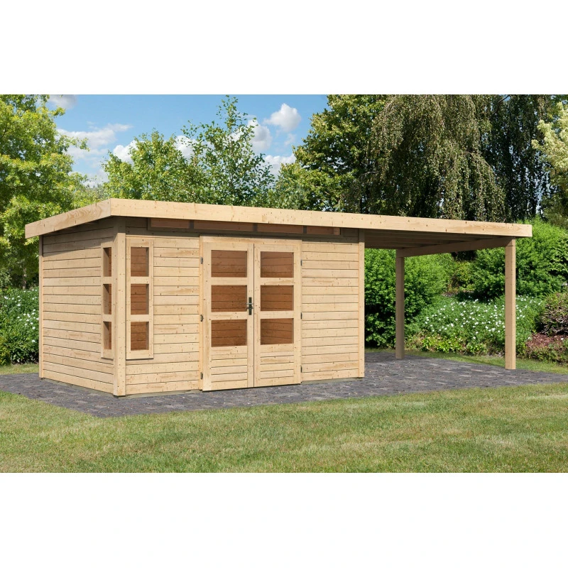 Abri De Jardin En Bois Massif 8,88m² Kastorf 7 Avec Appentis 320cm – Karibu 3 Abri De Jardin En Bois Massif 8,88m² Kastorf 7 Avec Appentis 320cm – Karibu