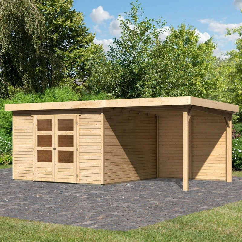 Abri De Jardin En Bois Massif 9,24m² Askola 6 Avec Appentis 240cm Et Paroi Arrière – Karibu 3 Abri De Jardin En Bois Massif 9,24m² Askola 6 Avec Appentis 240cm Et Paroi Arrière – Karibu