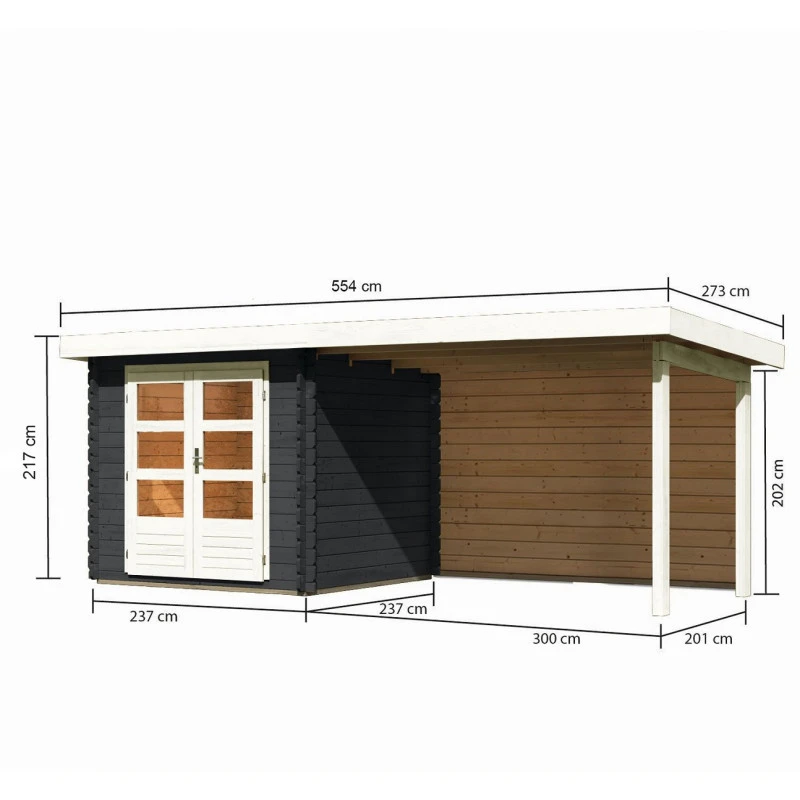 Abri De Jardin En Bois Massif Anthracite 5,62m² Bastrup 2 Avec Appentis 300cm Et Paroi Arrière – Karibu 4 Abri De Jardin En Bois Massif Anthracite 5,62m² Bastrup 2 Avec Appentis 300cm Et Paroi Arrière – Karibu – Image 2