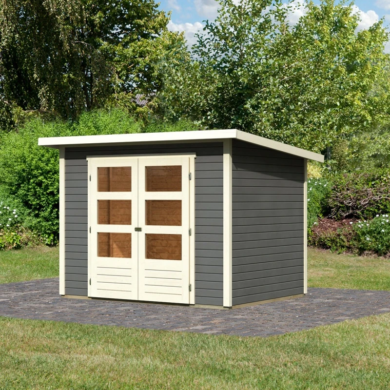 Abri De Jardin En Bois Massif Gris Terre 4,57m² Stockach 3 – Karibu 3 Abri De Jardin En Bois Massif Gris Terre 4,57m² Stockach 3 – Karibu