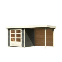 Abri De Jardin En Bois Massif Gris Terre 4,62m² Askola 2 Avec Appentis 240cm Et Paroi Arrière – Karibu -Jardin Soldes abri de jardin en bois massif gris terre 462m askola 2 avec appentis 240cm et paroi arriere woodfeeling 2