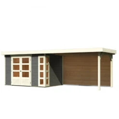 Abri De Jardin En Bois Massif Gris Terre 6,55m² Kerko 4 Avec Appentis 280cm Et Paroi Arrière – Karibu -Jardin Soldes abri de jardin en bois massif gris terre 655m kerko 4 avec appentis 280cm et paroi arriere woodfeeling 2