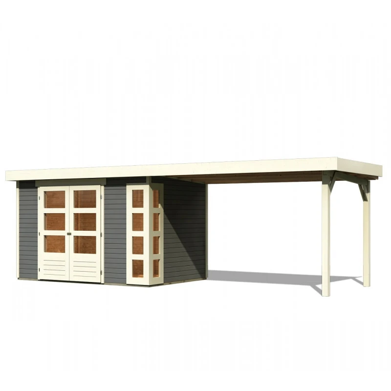 Abri De Jardin En Bois Massif Gris Terre 6,55m² Kerko 4 Avec Appentis 280cm – Karibu 6 Abri De Jardin En Bois Massif Gris Terre 6,55m² Kerko 4 Avec Appentis 280cm – Karibu – Image 4