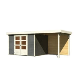 Abri De Jardin En Bois Massif Gris Terre 7,43m² Askola 5 Avec Appentis 240cm Et Paroi Arrière - Karibu -Jardin Soldes abri de jardin en bois massif gris terre 743m askola 5 avec appentis 240cm et paroi arriere woodfeeling 2