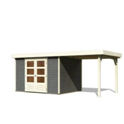 Abri De Jardin En Bois Massif Gris Terre 7,43m² Askola 5 Avec Appentis 240cm - Karibu -Jardin Soldes abri de jardin en bois massif gris terre 743m askola 5 avec appentis 240cm woodfeeling 2
