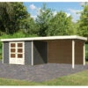 Abri De Jardin En Bois Massif Gris Terre 7,43m² Askola 5 Avec Appentis 280cm Et Paroi Arrière – Karibu