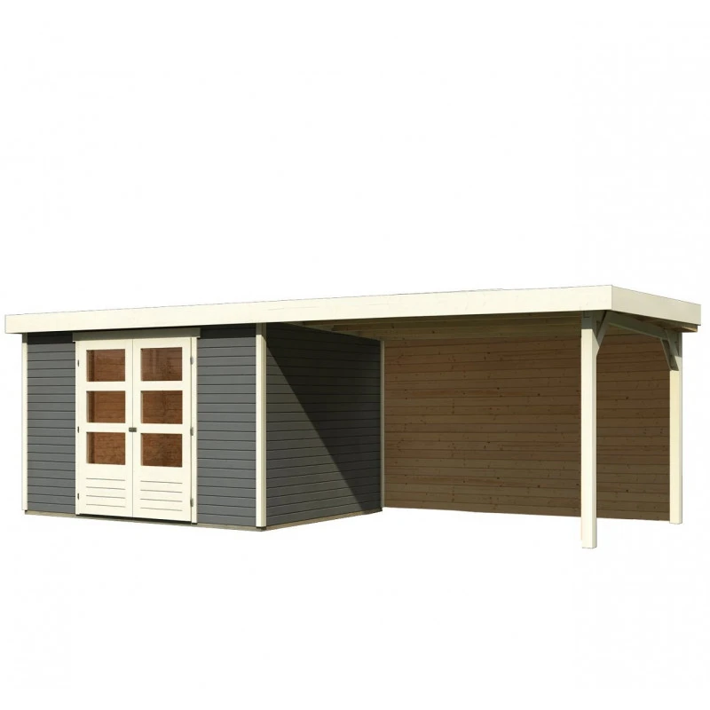 Abri De Jardin En Bois Massif Gris Terre 7,43m² Askola 5 Avec Appentis 280cm Et Paroi Arrière – Karibu 5 Abri De Jardin En Bois Massif Gris Terre 7,43m² Askola 5 Avec Appentis 280cm Et Paroi Arrière – Karibu – Image 3