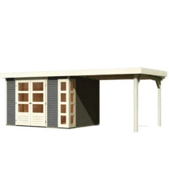 Abri De Jardin En Bois Massif Gris Terre 7,43m² Kerko 5 Avec Appentis 280cm – Karibu -Jardin Soldes abri de jardin en bois massif gris terre 743m kerko 5 avec appentis 280cm woodfeeling 2