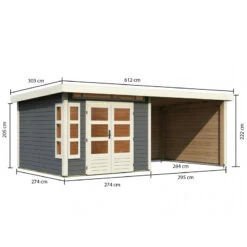 Abri De Jardin En Bois Massif Gris Terre 7,50m² Kastorf 6 Avec Appentis 320cm Et Paroi Arrière Et Latérale – Karibu -Jardin Soldes abri de jardin en bois massif gris terre 750m kastorf 6 avec appentis 320cm et paroi arriere et laterale karibu 1