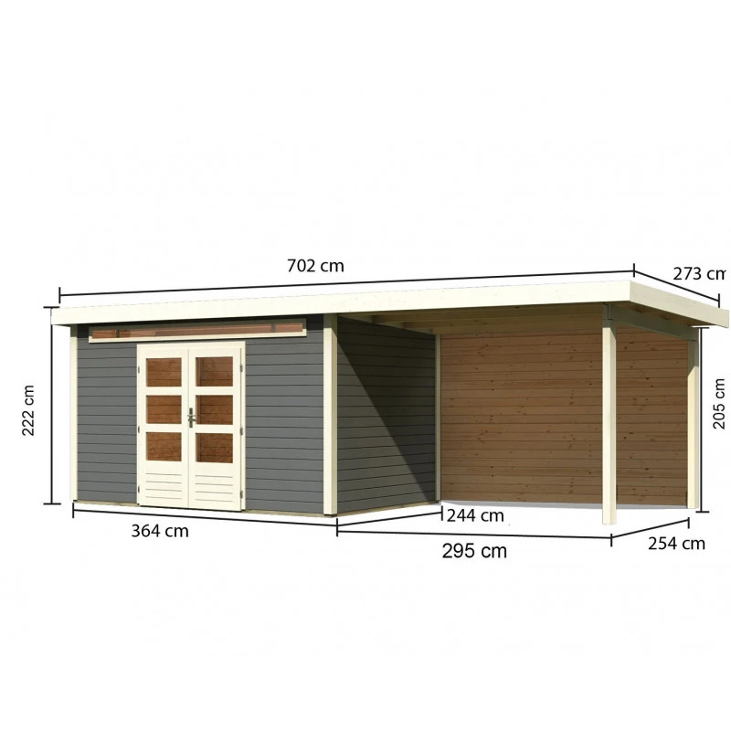 Abri De Jardin En Bois Massif Gris Terre 8,88m² Kandern 7 Avec Appentis 320cm Et Paroi Arrière – Karibu 5 Abri De Jardin En Bois Massif Gris Terre 8,88m² Kandern 7 Avec Appentis 320cm Et Paroi Arrière – Karibu – Image 3