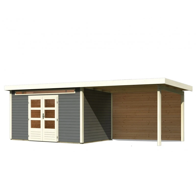 Abri De Jardin En Bois Massif Gris Terre 8,88m² Kandern 7 Avec Appentis 320cm Et Paroi Arrière – Karibu 6 Abri De Jardin En Bois Massif Gris Terre 8,88m² Kandern 7 Avec Appentis 320cm Et Paroi Arrière – Karibu – Image 4