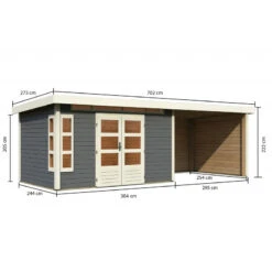 Abri De Jardin En Bois Massif Gris Terre 8,88m² Kastorf 7 Avec Appentis 320cm Et Paroi Arrière Et Latérale – Karibu -Jardin Soldes abri de jardin en bois massif gris terre 888m kastorf 7 avec appentis 320cm et paroi arriere et laterale karibu 1