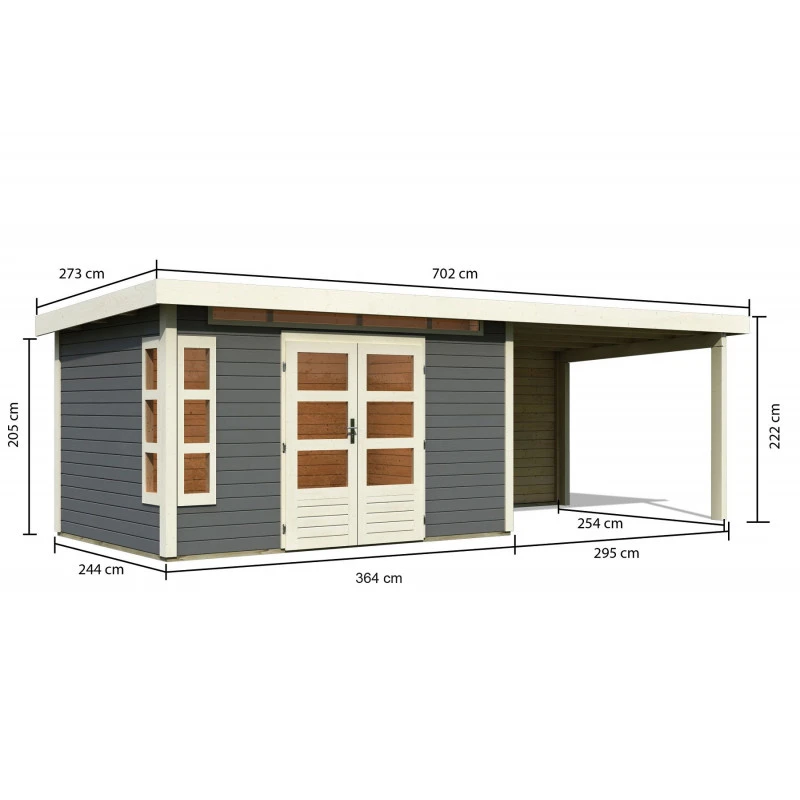 Abri De Jardin En Bois Massif Gris Terre 8,88m² Kastorf 7 Avec Appentis 320cm Et Paroi Arrière – Karibu 4 Abri De Jardin En Bois Massif Gris Terre 8,88m² Kastorf 7 Avec Appentis 320cm Et Paroi Arrière – Karibu – Image 2