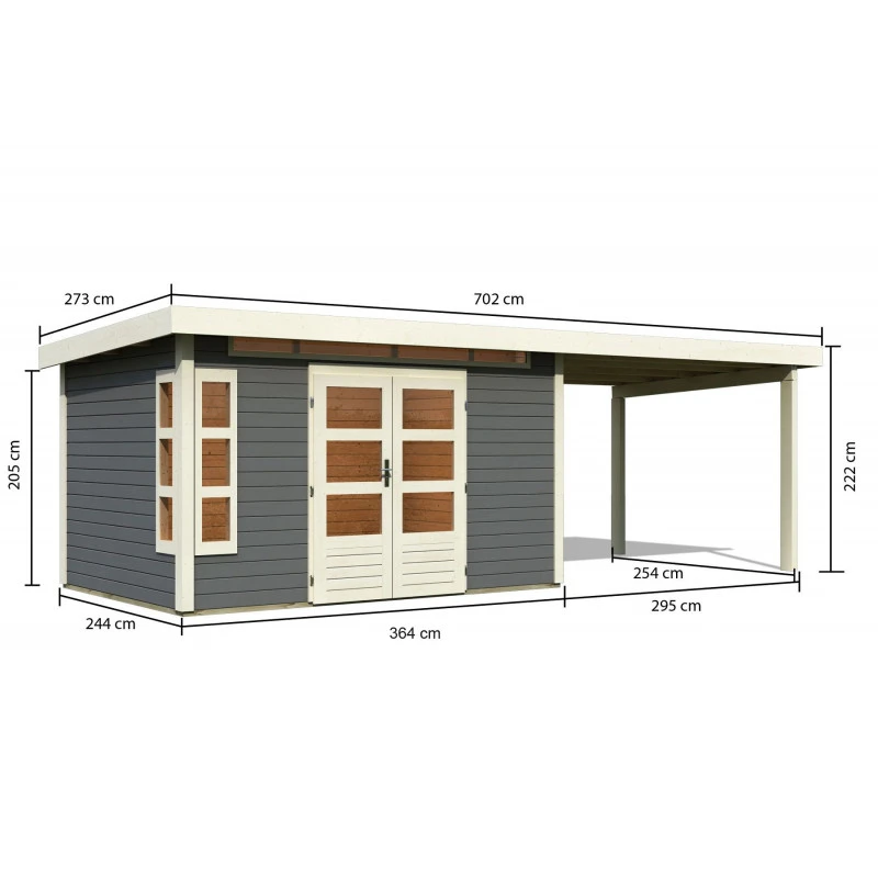 Abri De Jardin En Bois Massif Gris Terre 8,88m² Kastorf 7 Avec Appentis 320cm – Karibu 4 Abri De Jardin En Bois Massif Gris Terre 8,88m² Kastorf 7 Avec Appentis 320cm – Karibu – Image 2