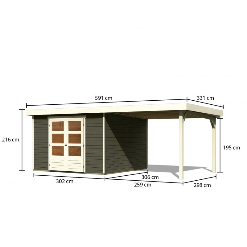 Abri De Jardin En Bois Massif Gris Terre 9,24m² Askola 6 Avec Appentis 280cm – Karibu 4 Abri De Jardin En Bois Massif Gris Terre 9,24m² Askola 6 Avec Appentis 280cm – Karibu – Image 2