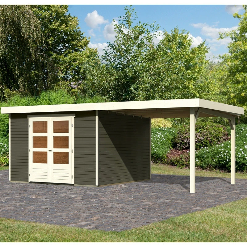 Abri De Jardin En Bois Massif Gris Terre 9,24m² Askola 6 Avec Appentis 280cm – Karibu 3 Abri De Jardin En Bois Massif Gris Terre 9,24m² Askola 6 Avec Appentis 280cm – Karibu