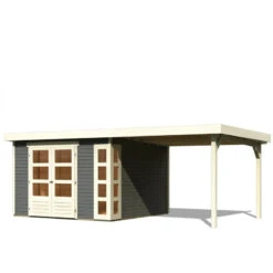 Abri De Jardin En Bois Massif Gris Terre 9,24m² Kerko 6 Avec Appentis 280cm – Karibu -Jardin Soldes abri de jardin en bois massif gris terre 924m kerko 6 avec appentis 280cm woodfeeling 2