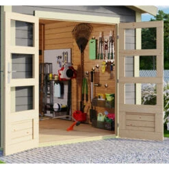 Abri De Jardin En Bois Massif Gris Terre 9,24m² Theres 7 Avec Deux Auvents – Karibu 12 Abri De Jardin En Bois Massif Gris Terre 9,24m² Theres 7 Avec Deux Auvents – Karibu -Jardin Soldes abri de jardin en bois massif gris terre 924m theres 7 avec deux auvents karibu 4