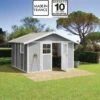 Abri De Jardin En PVC 11,2m² DECO Gris Clair Et Blanc Grosfillex + Kit Ancrage Offert -Jardin Soldes abri de jardin en pvc 112m deco gris clair et blanc grosfillex