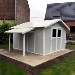 Abri De Jardin En PVC 11,2m² DECO Gris Clair Et Blanc Grosfillex + Kit Ancrage Offert -Jardin Soldes abri de jardin en pvc 112m deco gris clair et blanc grosfillex 2